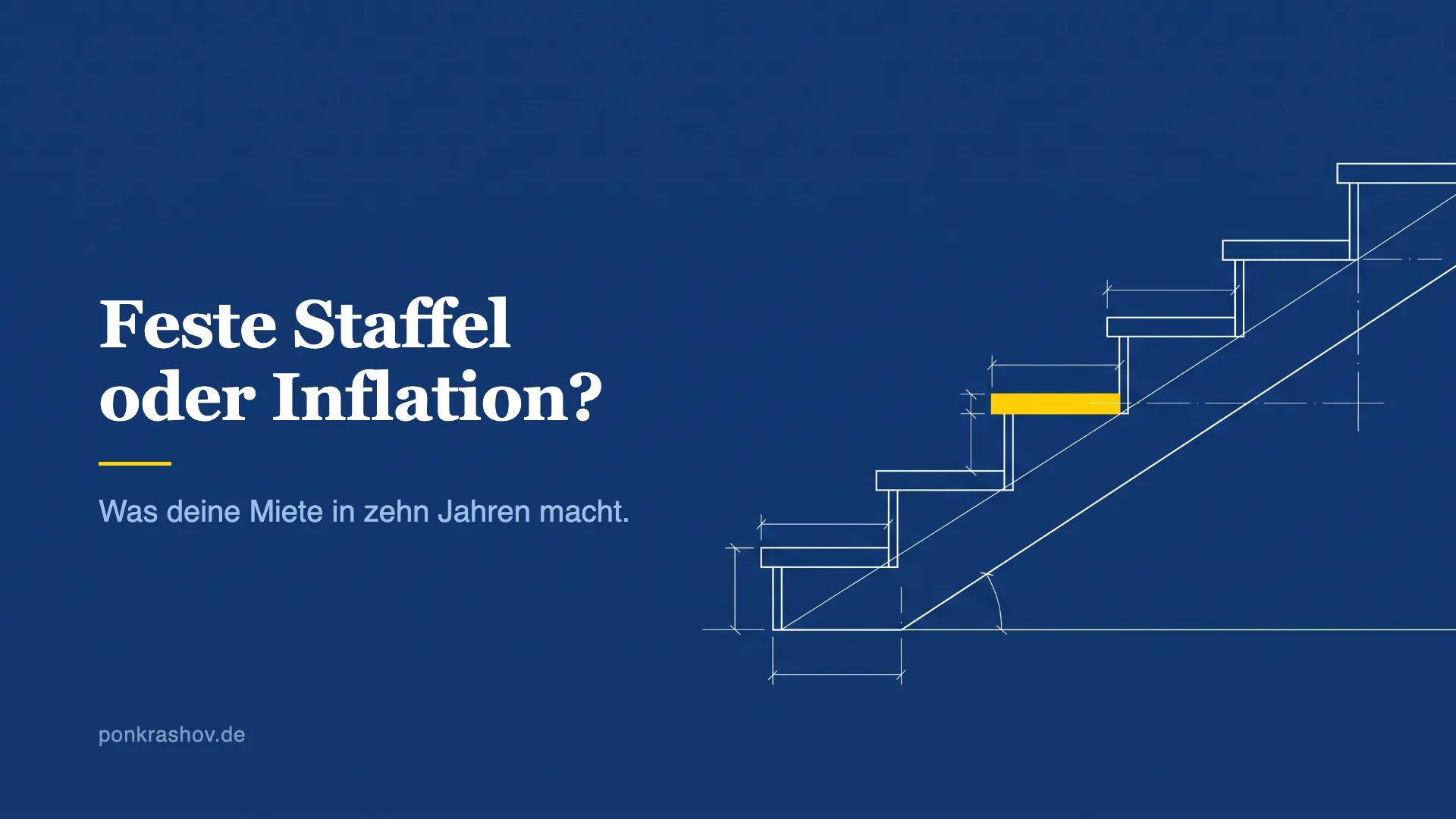 Technische Zeichnung einer Treppe, eine Stufe ist gelb hervorgehoben