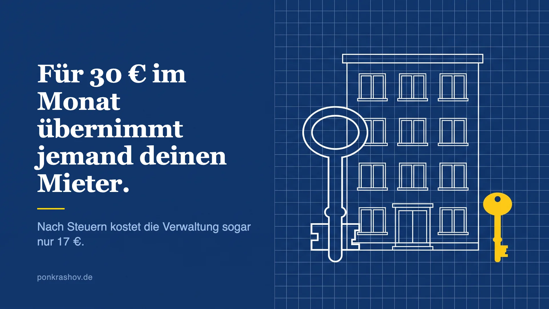 Technische Zeichnung eines Hauses mit zwei Schlüsseln, der kleinere Schlüssel ist gelb hervorgehoben