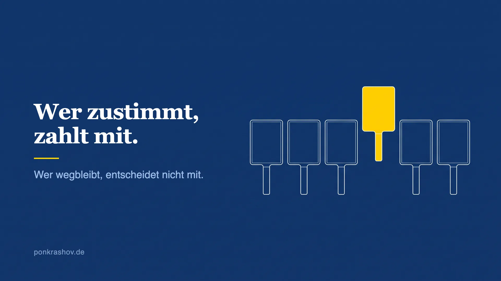 Technische Zeichnung mehrerer erhobener Stimmkarten in einer Reihe, eine davon gelb hervorgehoben