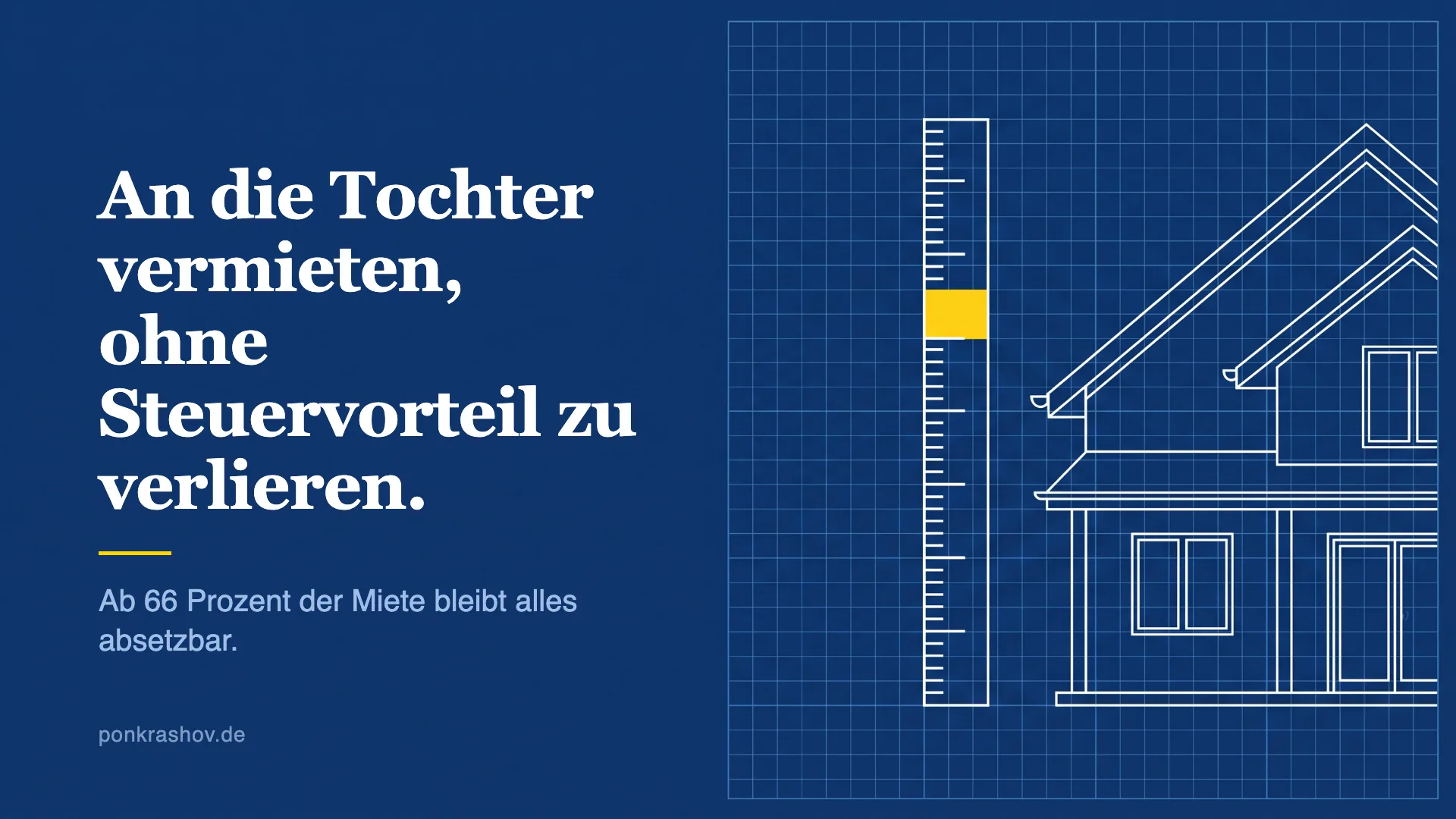 Technische Zeichnung eines Hauses mit Skala, die Marke bei 66 Prozent ist gelb hervorgehoben