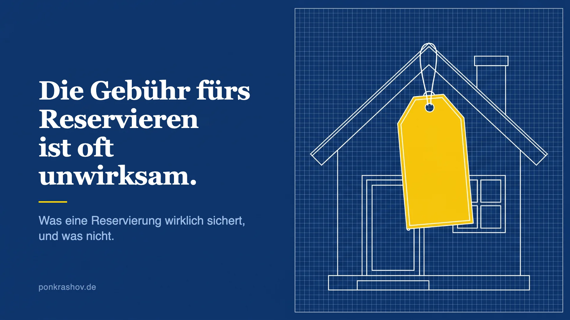 Technische Zeichnung eines Hauses mit Reserviert-Anhänger, der Anhänger ist gelb hervorgehoben