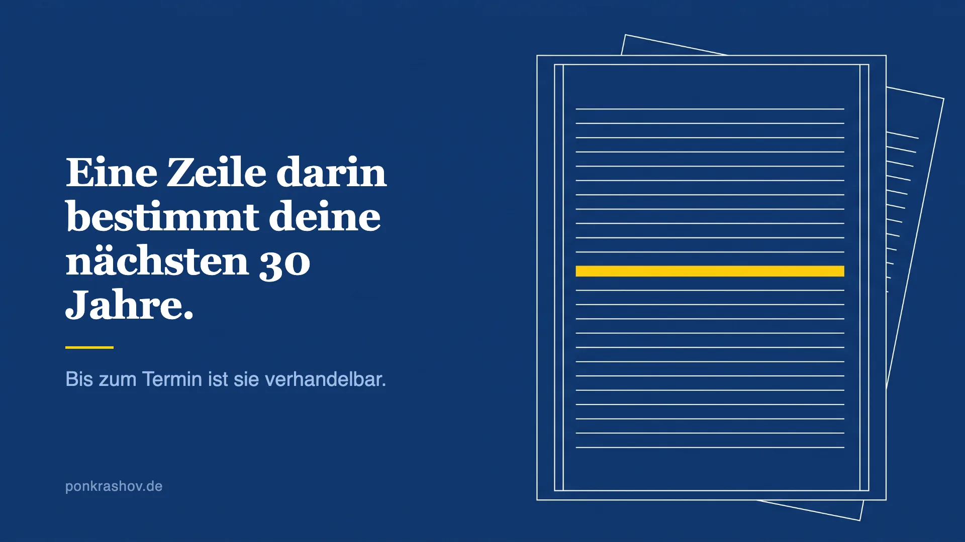Technische Zeichnung eines mehrseitigen Vertragsdokuments, eine einzelne Zeile darin gelb hervorgehoben