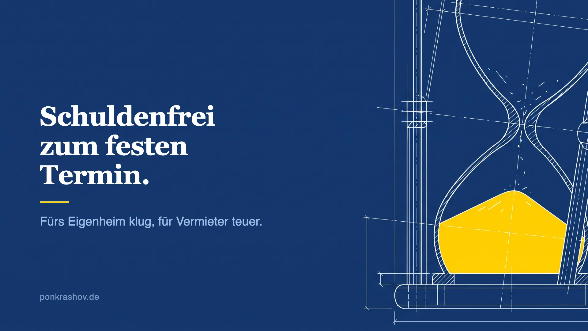Technische Zeichnung einer Sanduhr, der untere, volle Teil ist gelb hervorgehoben