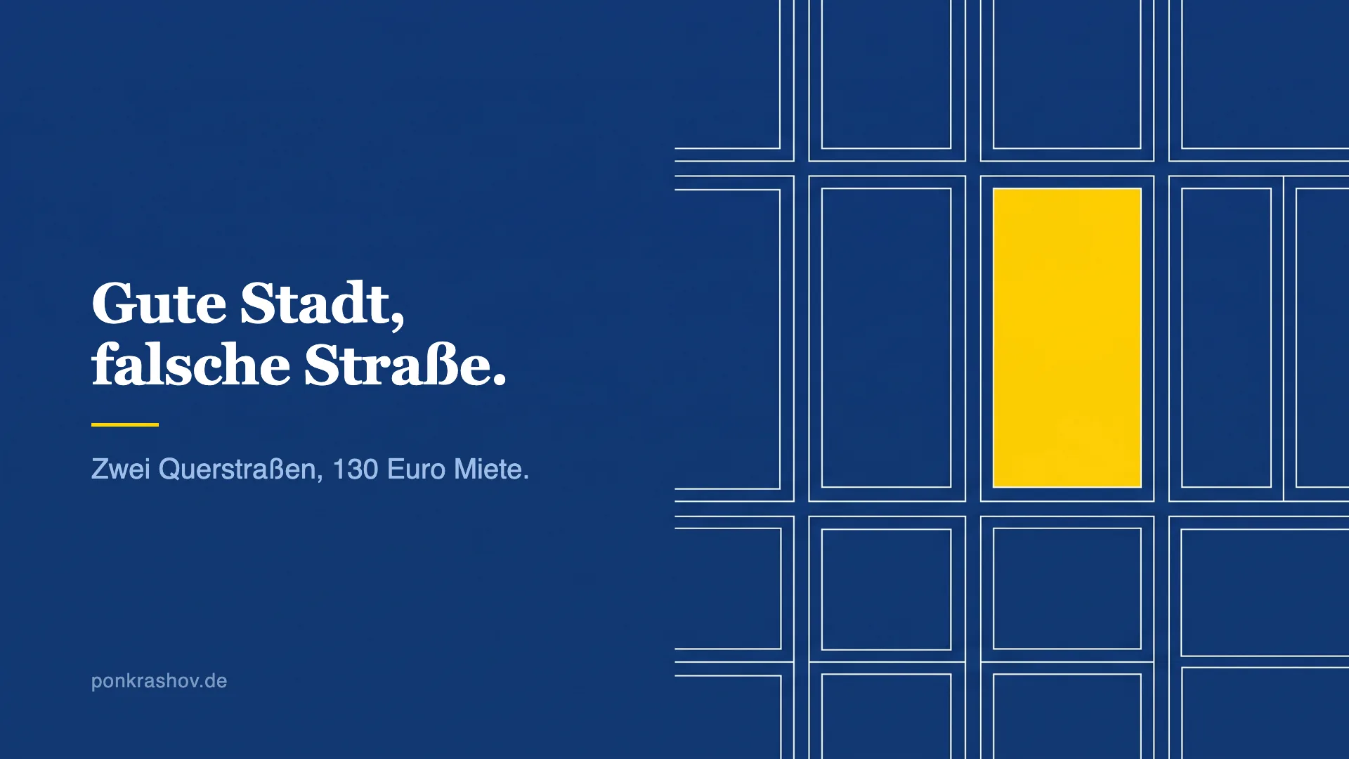 Technische Zeichnung eines Stadtplan-Ausschnitts mit Straßenraster, ein einzelner Häuserblock gelb hervorgehoben