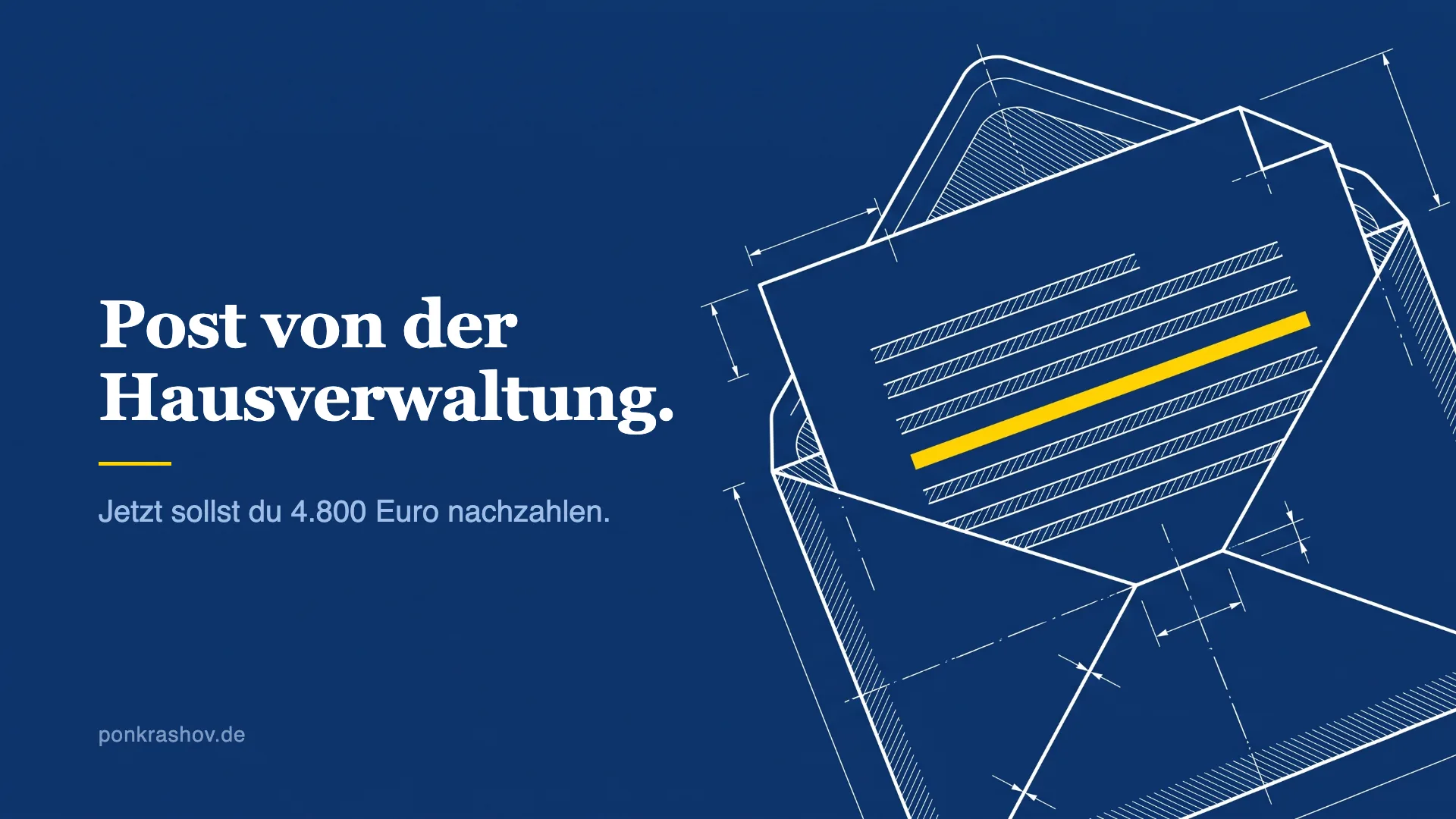 Technische Zeichnung eines geöffneten Briefumschlags, aus dem ein Blatt mit einer gelb markierten Zahlenzeile ragt