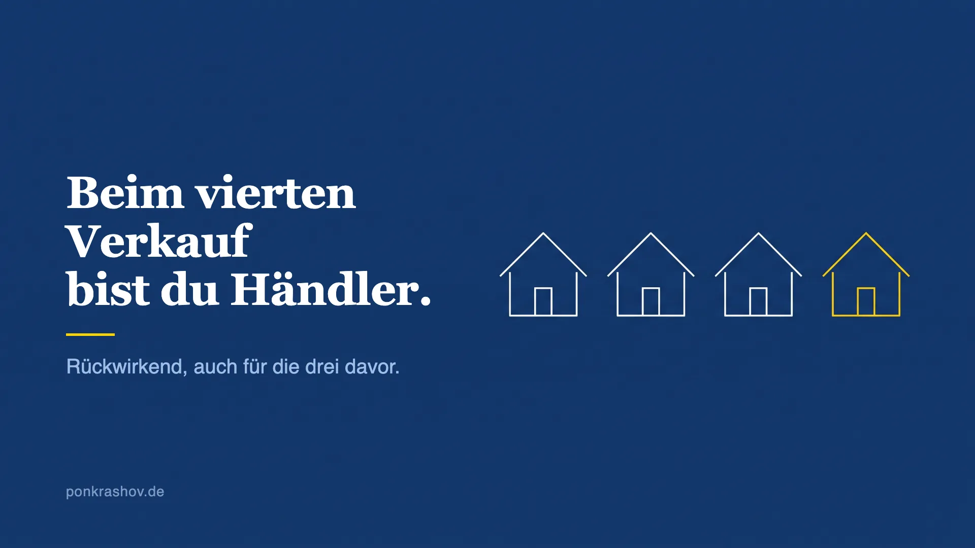 Technische Zeichnung von vier nebeneinander stehenden Wohnhäusern, das vierte ist gelb hervorgehoben