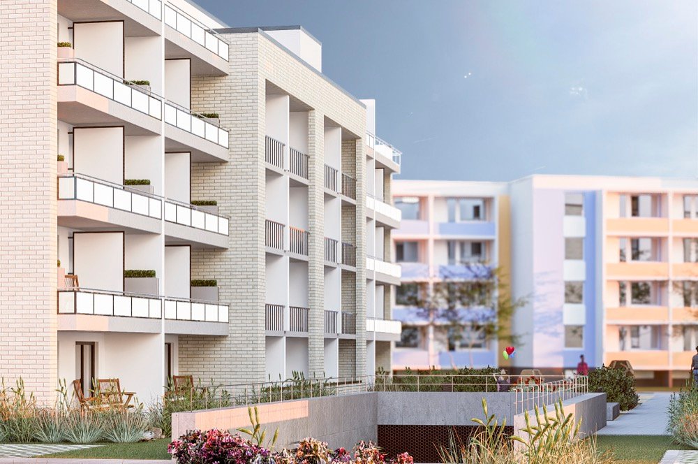 Neubau-Wohnanlage im Ostseeheilbad Damp — sonnige Fassade