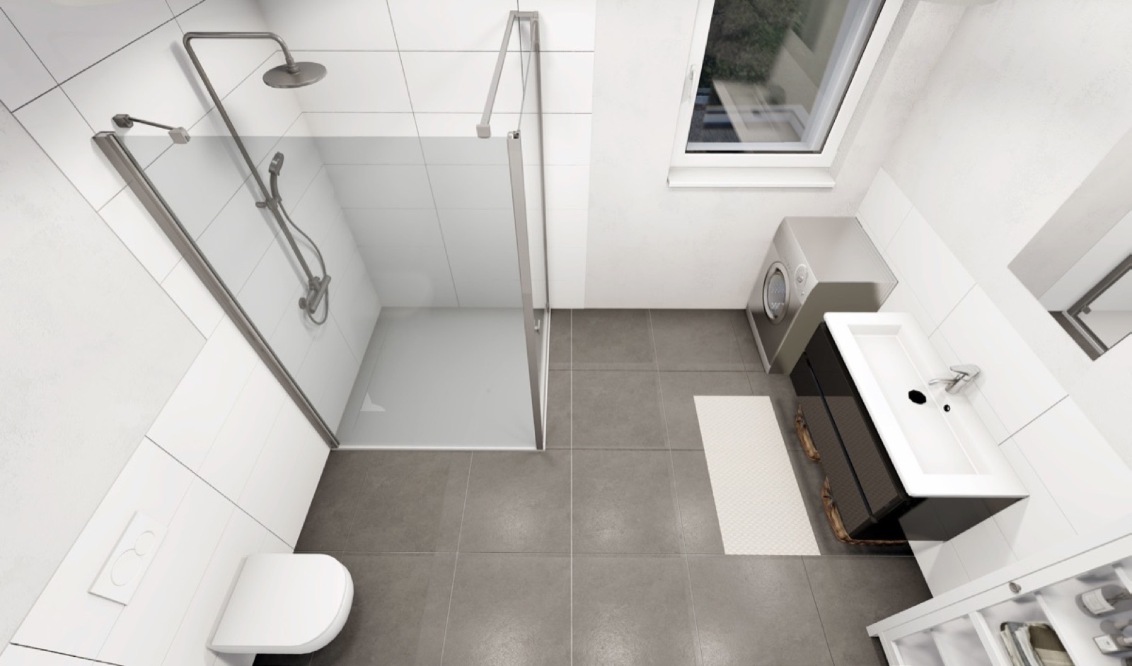 Beispiel eines Bads mit bodengleicher Dusche