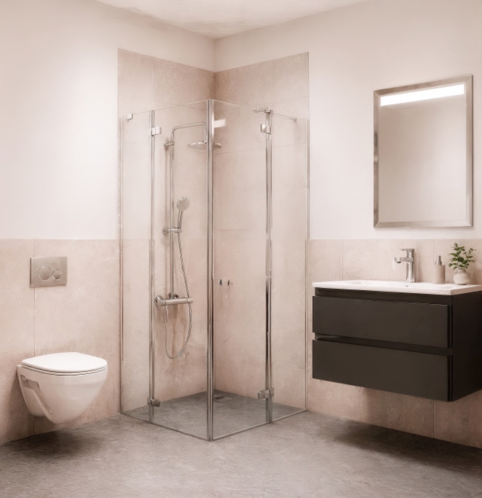 Beispiel eines Bads mit bodengleicher Dusche