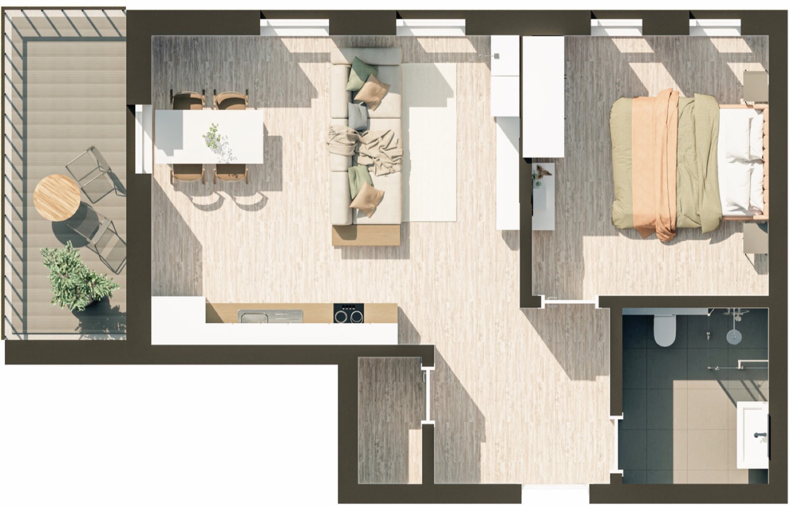 Zwei Zimmer mit rund 53 m²